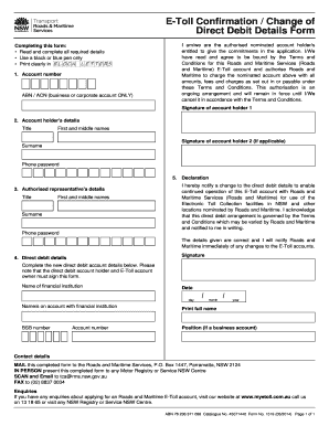 E-Toll Direct Debit Details Change Form