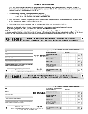 Rhode Island Corporate Tax Estimate Form