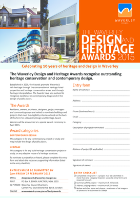 Design and Heritage Awards Nomination form - Waverley Council