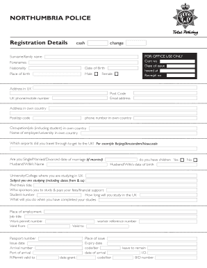 UK Police Student Registration Form