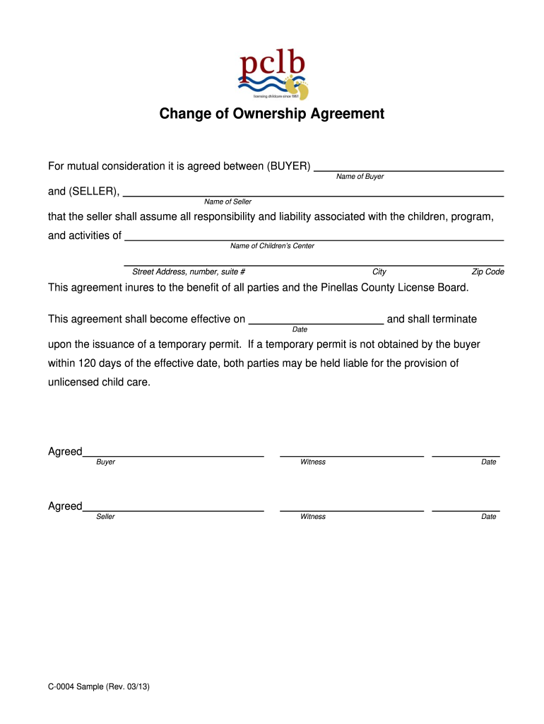 Change Ownership Agreement - Fill Online, Printable, Fillable With Transfer Of Business Ownership Contract Template