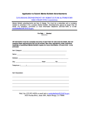 Louisiana Market Bulletin Advertisement Application