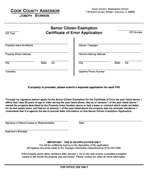 Cook County Senior Citizen Exemption Application