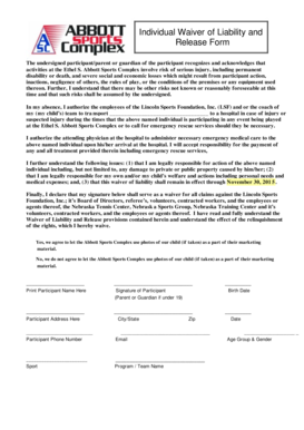 Individual Waiver of Liability and Release Form