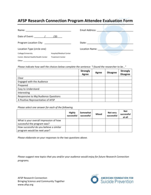 AFSP Research Connection Program Attendee Evaluation Form