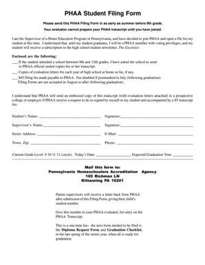 PHAA Student Filing Form