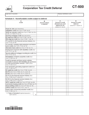 New York Corporation Tax Credit Deferral Form CT-500