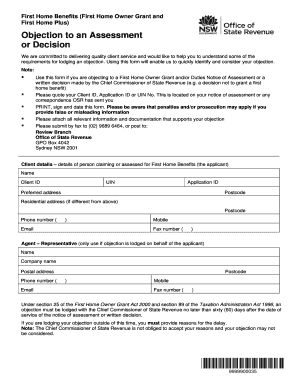 Objection to First Home Benefits Assessment