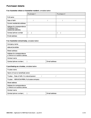 NSW New Home Grant Application Form