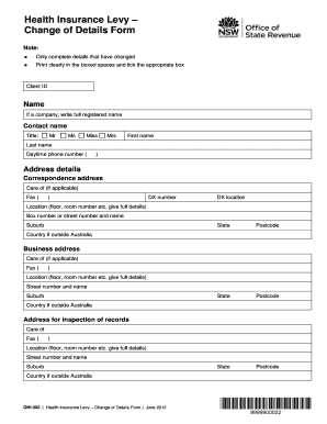 Health Insurance Levy Change of Details Form