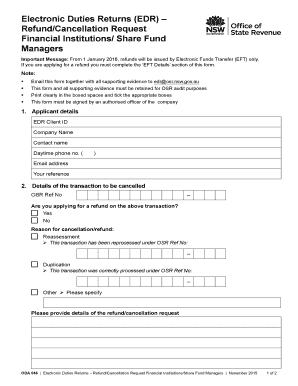 Electronic Duties Returns Refund Request