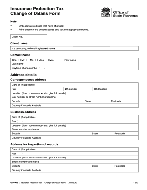 Insurance Protection Tax Change of Details Form