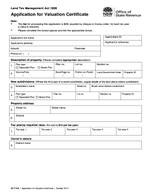 Application for Valuation Certificate