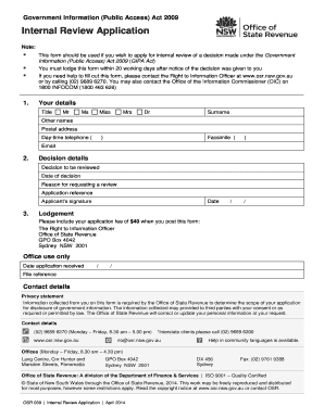 Internal Review Application for GIPA Act