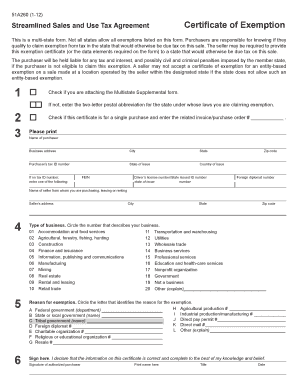 Streamlined Sales and Use Tax Agreement Certificate of Exemption