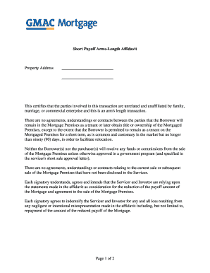 Short Payoff Arms-Length Affidavit