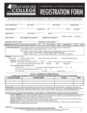 Weatherford College Continuing Education Registration Form