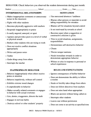 Student Behavior Checklist
