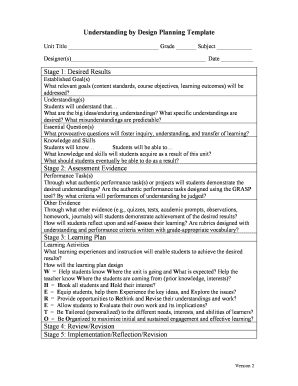 Understanding by Design Planning Template