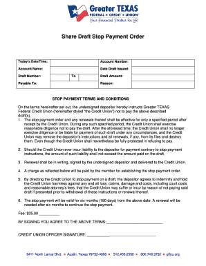 Stop Payment Order Form