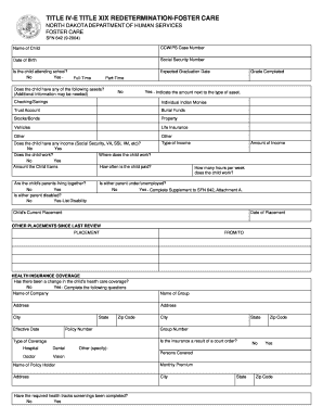 North Dakota Foster Care Redetermination Form
