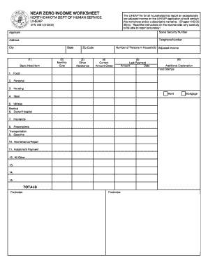 North Dakota Near Zero Income Worksheet