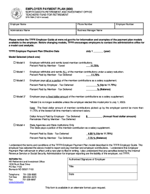 North Dakota TFFR Employer Payment Plan