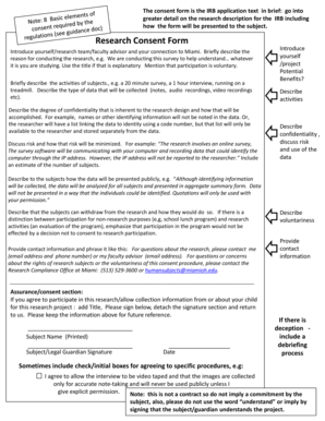 Consent Form Example and Application Considerations Summary