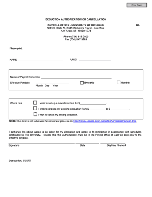 University of Michigan Payroll Deduction Authorization