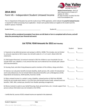 Form V6 Independent Student Untaxed Income