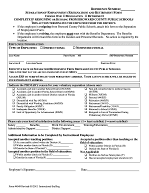 Separation of Employment Form