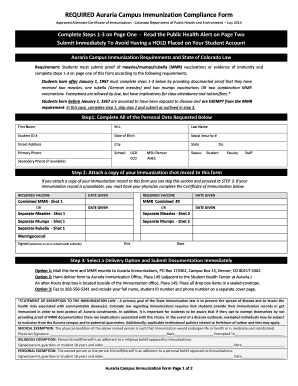 Auraria Campus Immunization Compliance Form
