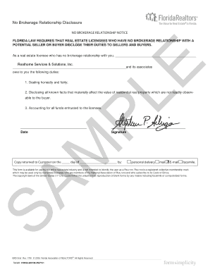 Florida No Brokerage Relationship Disclosure