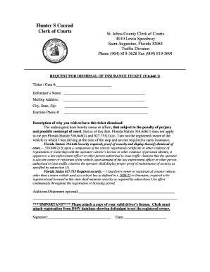 Request for Dismissal of Insurance Ticket