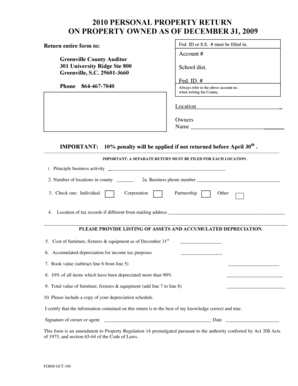 Greenville County Personal Property Return