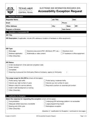 ELECTRONIC AND INFORMATION RESOURCE (EIR) Accessibility Exception Request 1