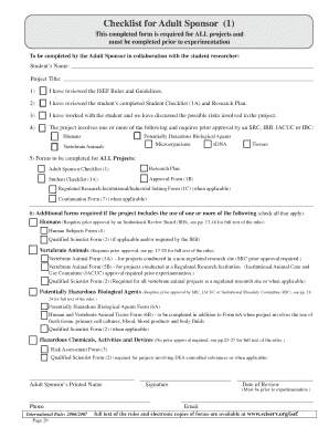 Adult Sponsor Checklist for Student Research Projects