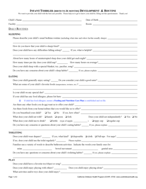 California Childcare Health Program Infant Development Questionnaire