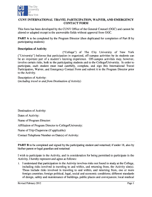 CUNY International Travel Waiver Form