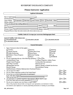 Fitness Instructor Insurance Application