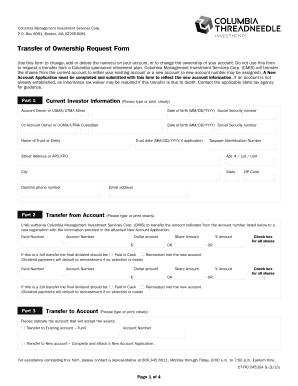 Columbia Management Investment Services Corp Transfer of Ownership Request Form
