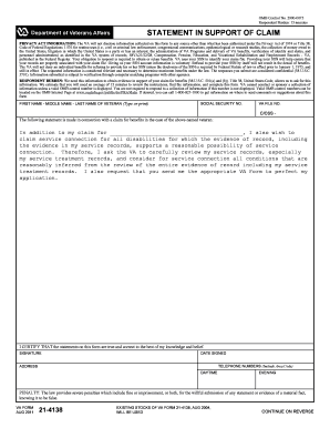 VA Form 21-4138 Statement in Support of Claim