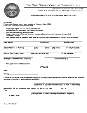 Ohio Independent Contractor License Application