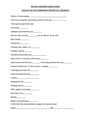 Rental Property Deductions Form