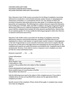 Williams Uniform Complaint Form