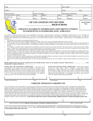 California High School Athletic Participation Consent Form