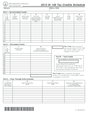 Iowa 2013 Tax Credits Schedule