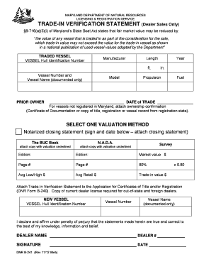 Maryland Trade-In Verification Statement