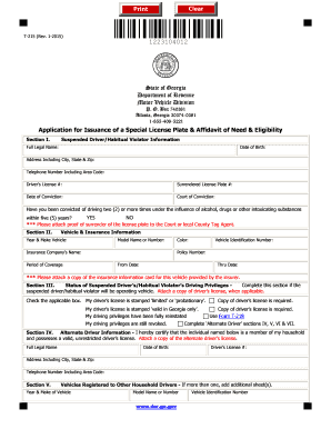 Georgia Special License Plate Application