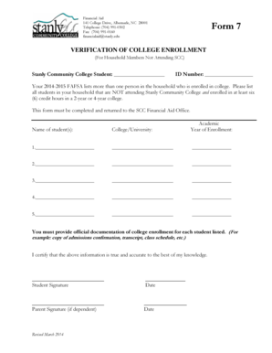 Verification of College Enrollment Form